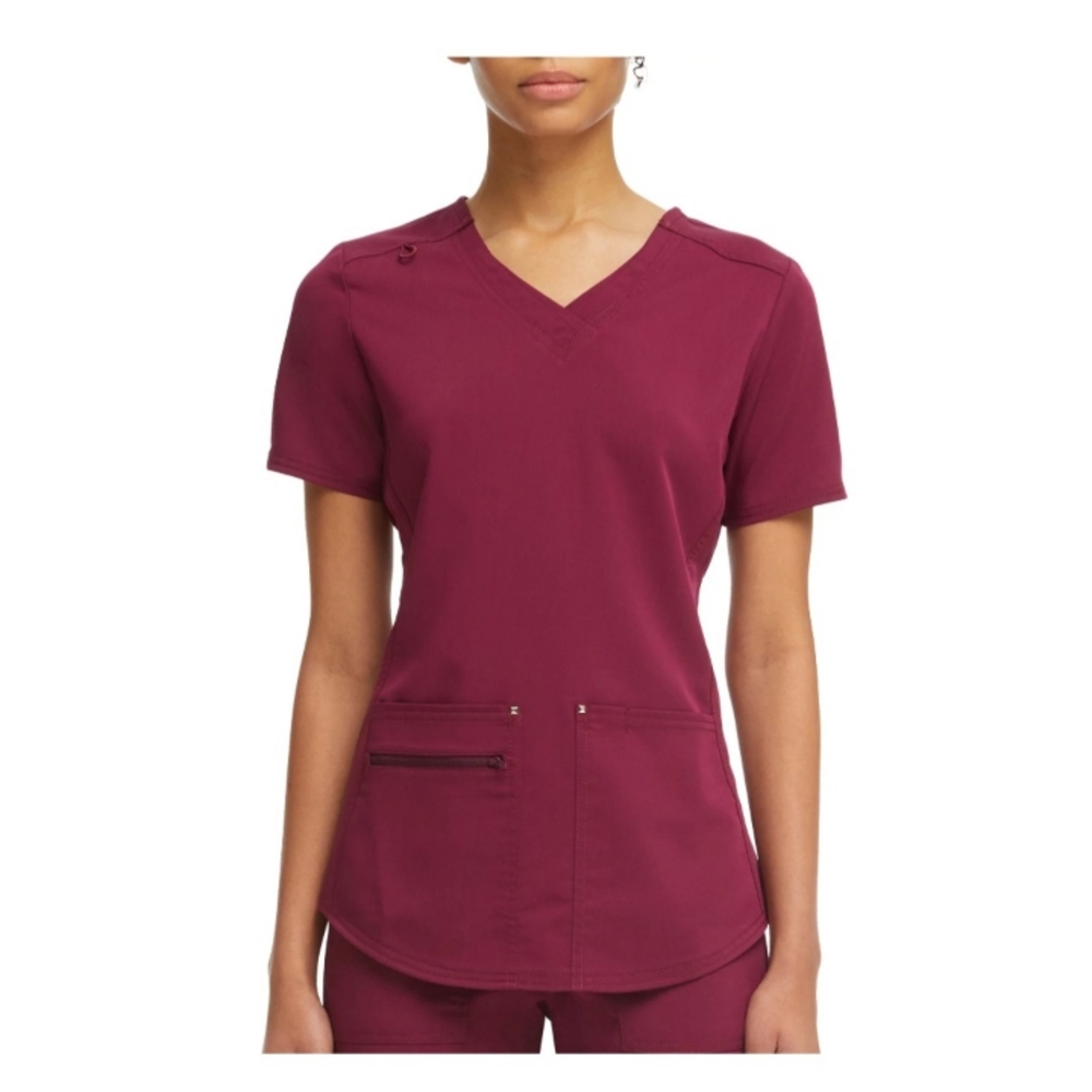 NWT Scrubstar Women's Ultimate Stretch Criss Cross V-Neck Wine Scrub Top, XS